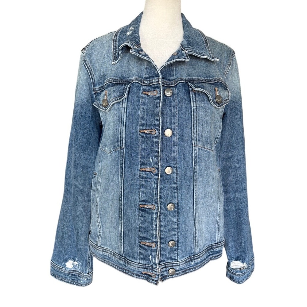 Joe's Jeans Denim Jacket Women M Blue Gwennie Distressed Stretch Trucker Jacket